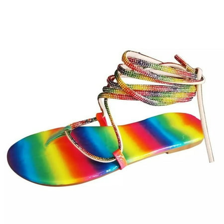 

Summer Sandals For Women Sandals For Women Sandals Women Women s Sandals Bandage Rhinestones Breathable Summer Flat Shoes