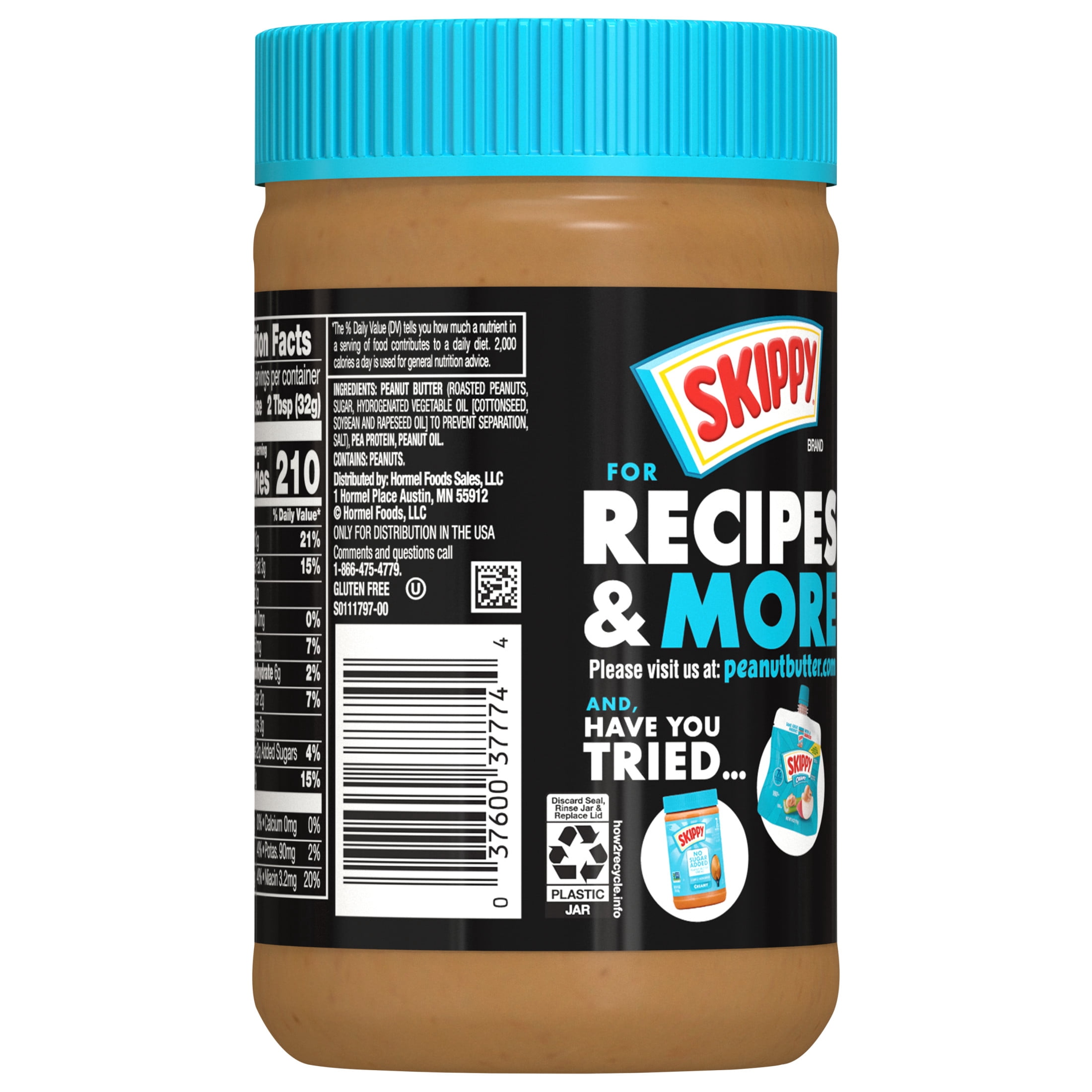 (12 pack) SKIPPY Creamy Peanut Butter Blended with Plant Protein, Shelf Stable, 16 oz Plastic Jar