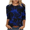 thumbnail image 2 of SOOMLON 3/4 Length Sleeve Women's Shirts Plus Size Tunic Cotton Tops Casual Crew Neck Shirts Cute Floral Graphic T Shirts 2025 Fashion Spring Summer Ladies Tops Loose Fit Outfits Pullover Blue L, 2 of 5