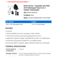thumbnail image 2 of Brake Pad Set - Compatible with 2006 - 2010 Volkswagen Passat 2.0L 4-Cylinder Turbocharged 2007 2008 2009, 2 of 2