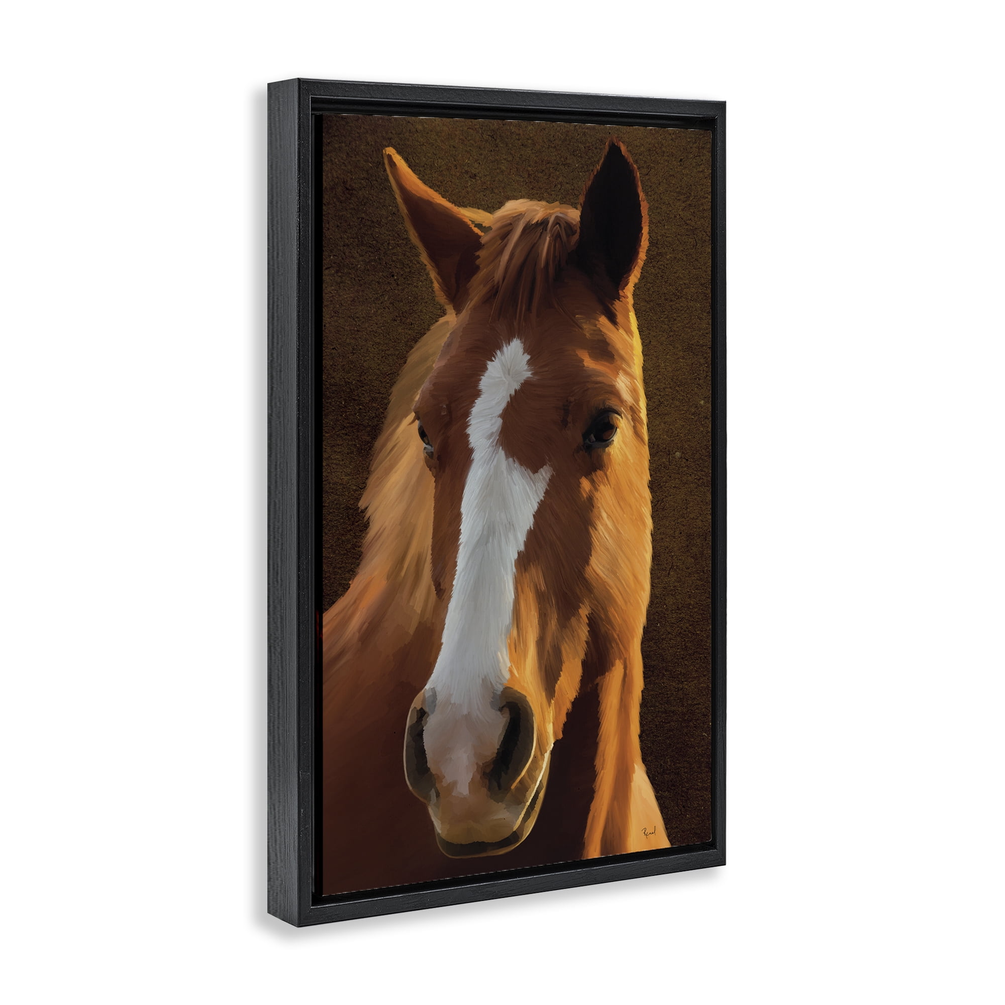 Stupell Industries Bella Brown Horse Face Animals Painting Black Floater Framed Canvas Art Print Wall Art, 17 x 25