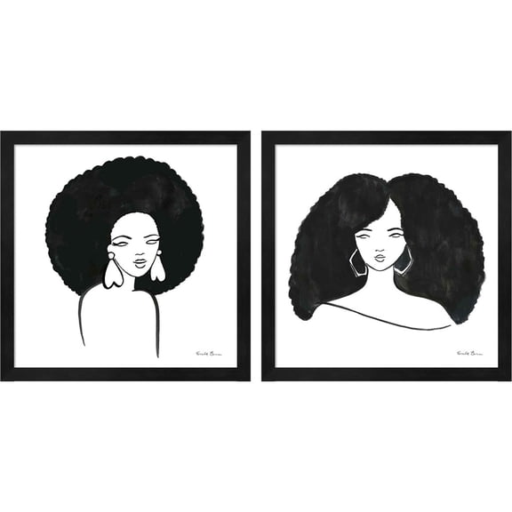 Great Art Now Afro Girl by Farida Zaman, 2 Piece Framed Art Set Each 13"W x 13"H