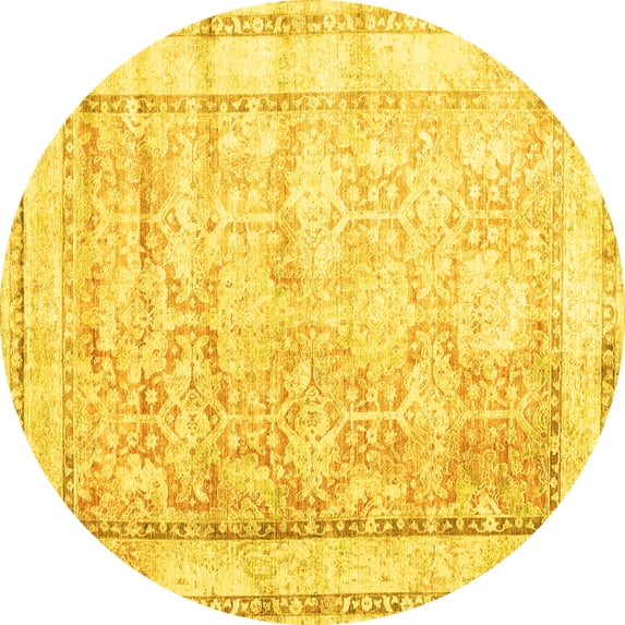 Ahgly Company Indoor Round Oriental Yellow Traditional Area Rugs, 5' Round