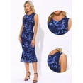 thumbnail image 2 of DARING DIVA Mesh Floral Sleeveless Crew Neck Cocktail Midi Dress S Dark Blue, 2 of 6