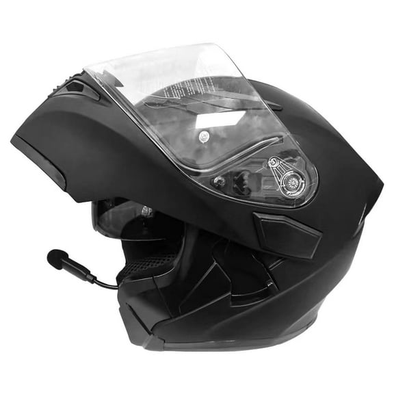 Motorcycle Full Face Helmet Flip up Helmets with Bluetooth Headset Adult Matte Black L