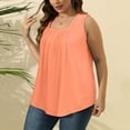 thumbnail image 5 of Fimkaul Women's Tank Top Sleeveless Casual Tops Summer Vest Loose Pleated Square Neck Curved Hem Loose Large Size Basic Shirts Red 2XL, 5 of 8