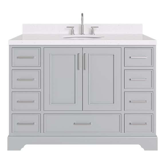 Ariel Stafford 48 Inch Single Oval Sink Bathroom Vanity With Carrara White Quartz Countertop 1.5 Edge In Grey
