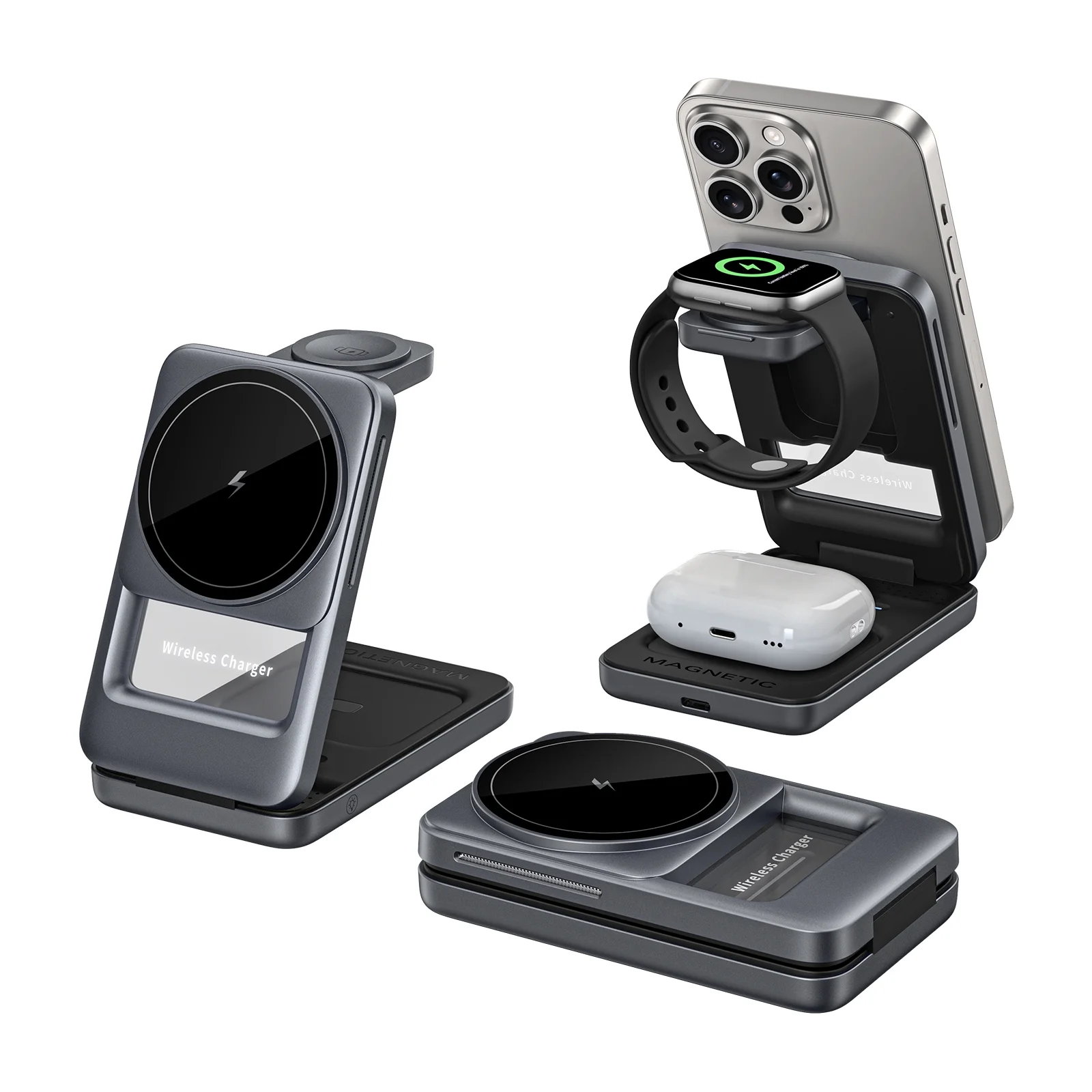 Formagix,Upgraded 3-in-1 Travel Magnetic Wireless Charger,for iPhone 16/15/14/13/12,Apple Watch&AirPods, Nightlight,Foldable