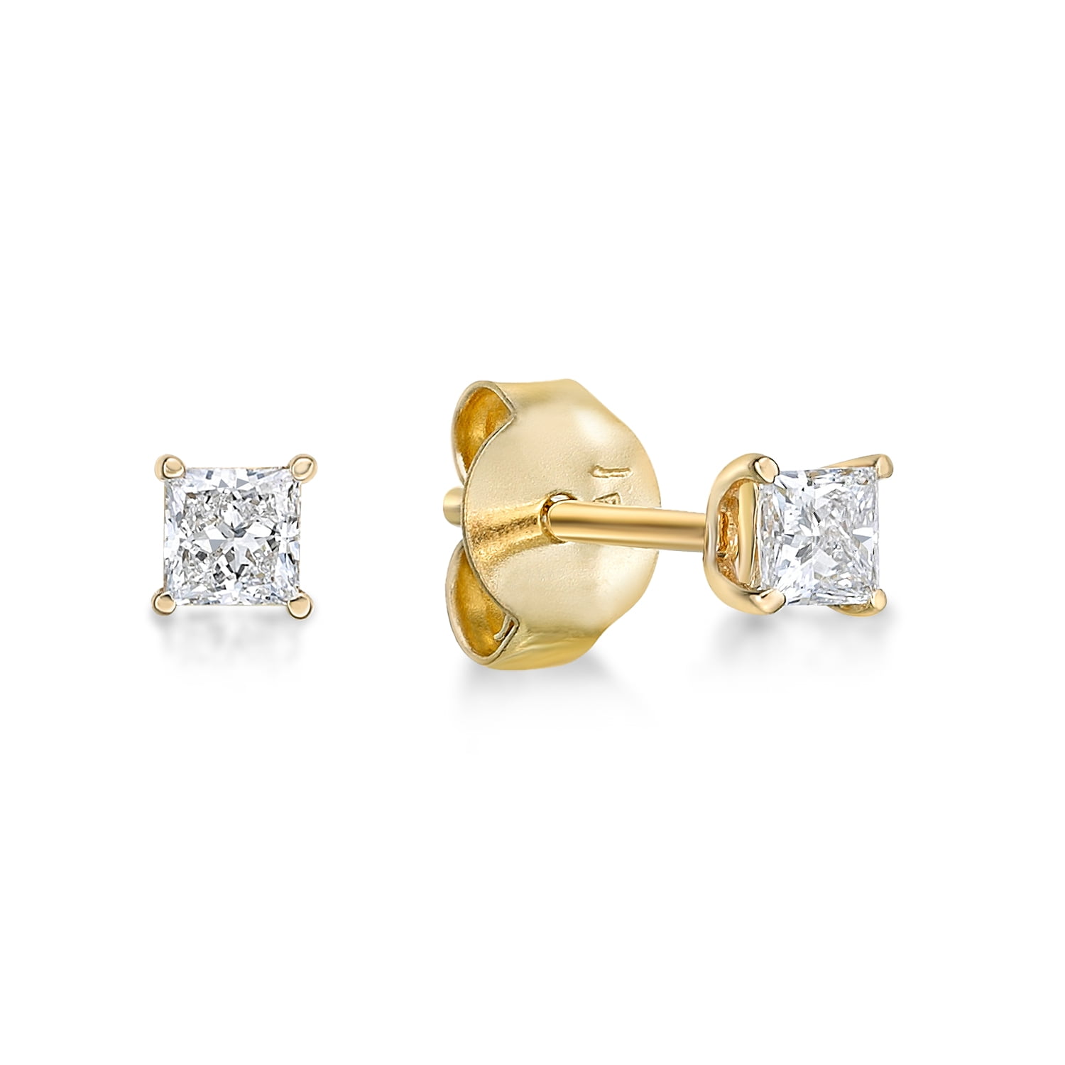 1/4 Carat Princess Cut Lab Grown Diamond Stud Earrings for Women in 14k Yellow Gold (D-E, VS1-VS2, cttw) Post With Friction Back by Lavari Jewelers