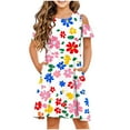 thumbnail image 3 of Pounoo New Girls Dresses 10-12 Trendy Print Short Sleeve Casual Dresses Round Neck Knee Length Dress With Pocket Skin-Friendly Dresses For Kids Girls, 3 of 8
