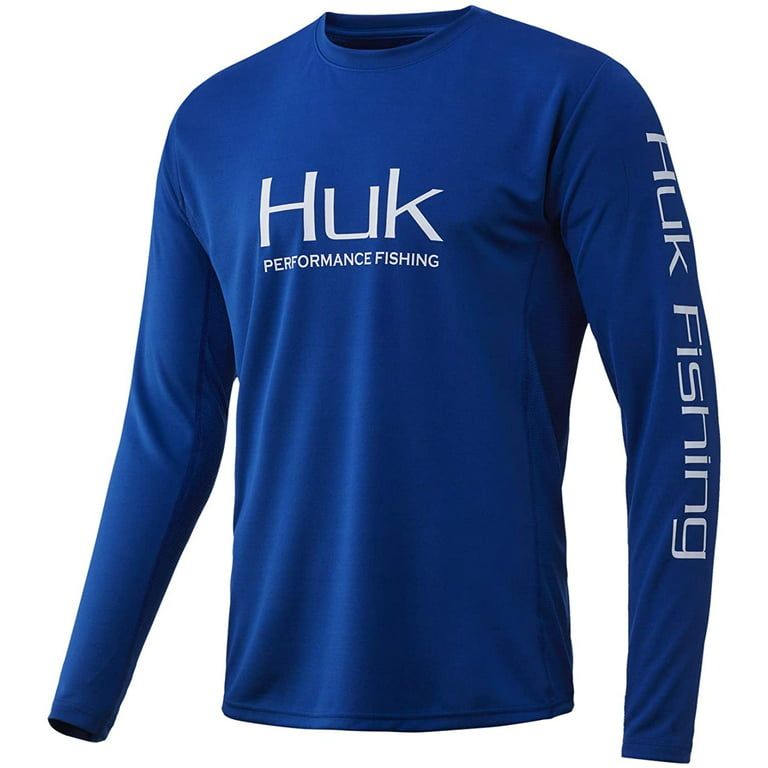 Huk Men's Icon X Huk Blue Small Long Sleeve Performance Fishing Shirt 