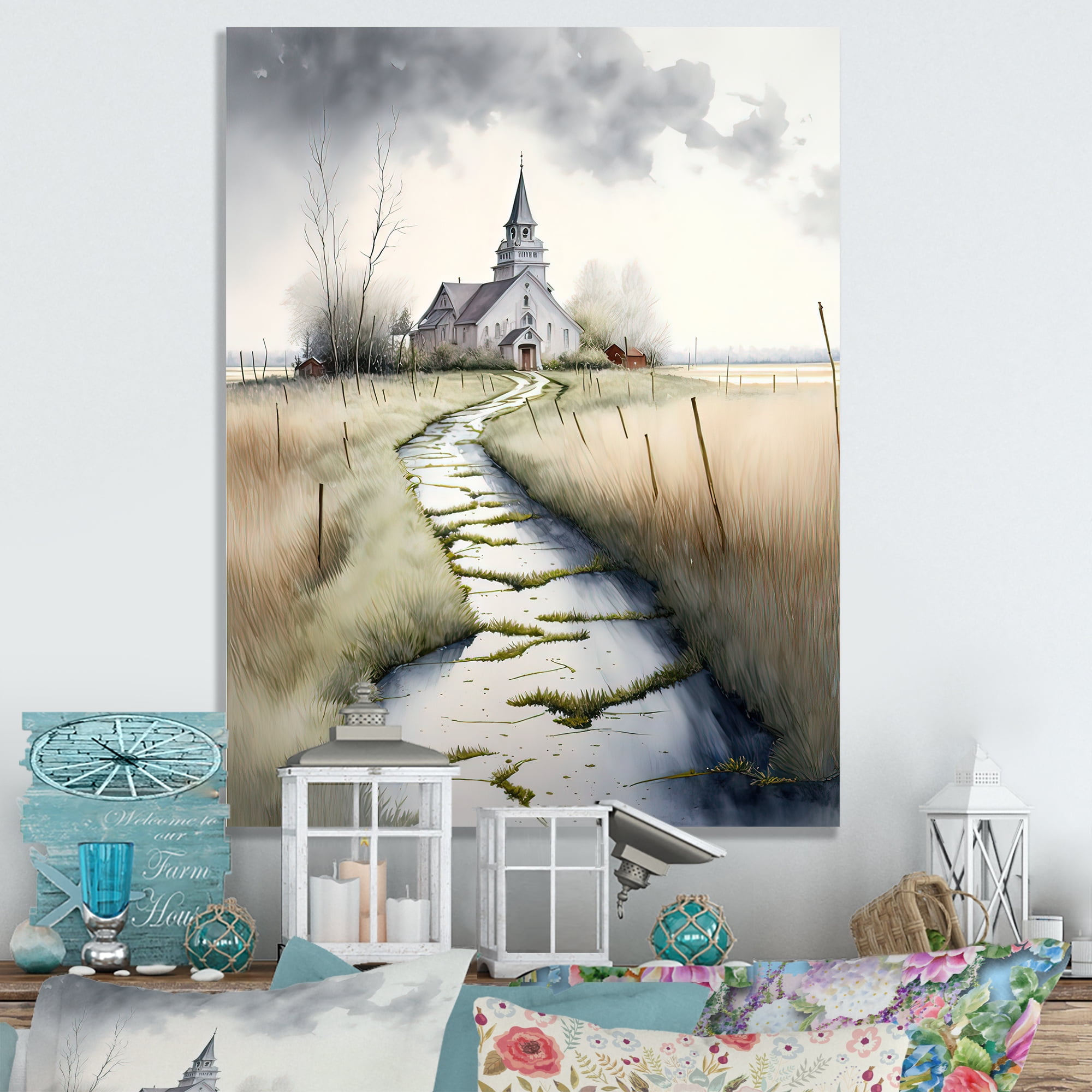 Designart Winding Path To Church V Canvas Wall Art