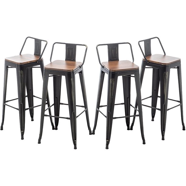 Andeworld Bar Stools Set of 4 Counter Height Stools Industrial Metal