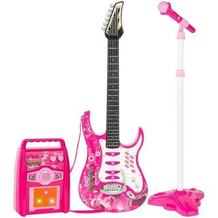 Best Choice Products Kids Electric Musical Guitar Play Set w/ Microphone, Aux Cord, Amp - Pink