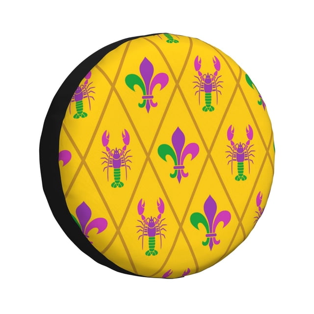 Balery Mardi Gras Crayfish and Fleur de lis Cubiertas para Neumáticos - Protector Resistente para Neumáticos de Camioneta, SUV, Remolque, Camper y RV-17 inch