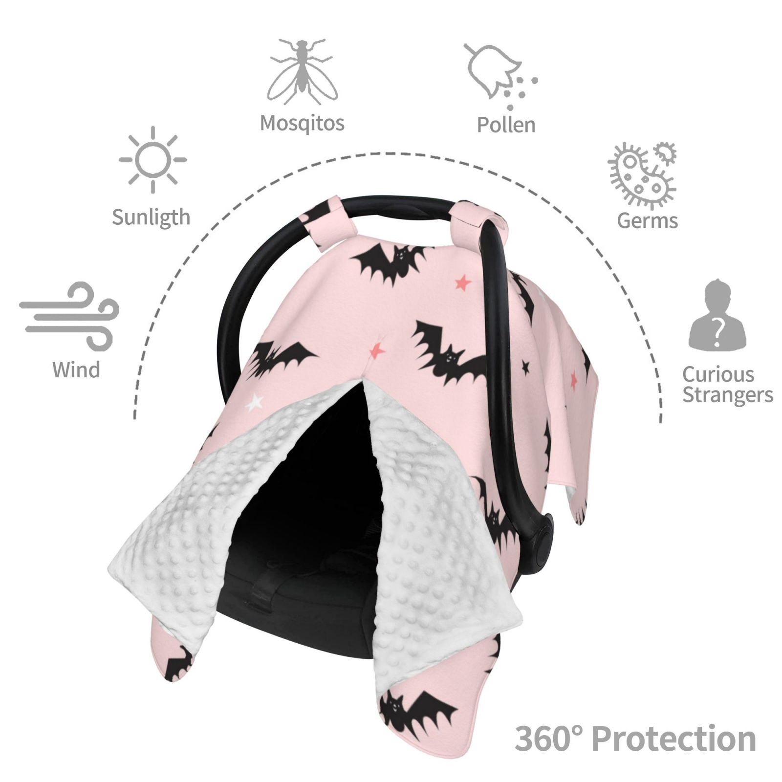Car Seat Cover Baby - Halloween black bats star pink Breathable Infant Car Seat Cover for Baby Carseat, Lightweight Comfort Baby Essentials Must Haves Newborn Stuff for Girl Boy