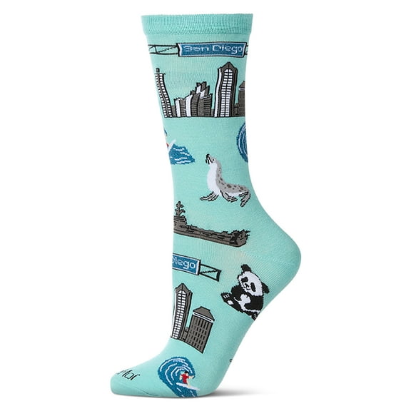 MeMoi Women's San Diego Themed Rayon Blend Novelty Crew Sock - Womens - Female, 9-11, Capri Breeze