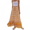 thumbnail image 2 of Baywell Womens Maxi Skirt Floral Printed Beach Pleated High Waisted A-Line Long Skirts, Yellow, XL, 2 of 12