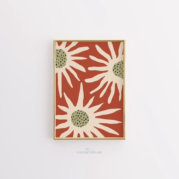 Boho Floral Wall Art Abstract Terracotta Botanical Decor, Unframed Paper Print Size 8x12