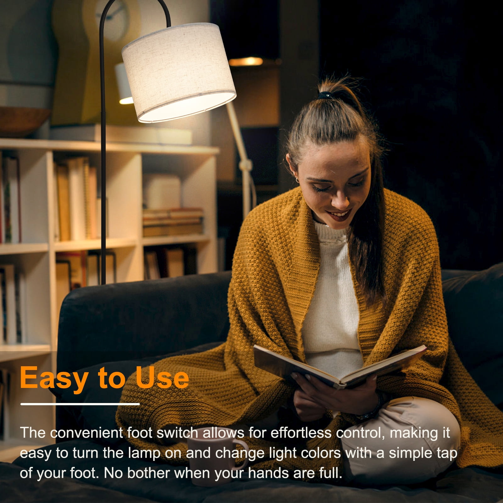 Floor Lamp for Living Room with 3 Color Temperature, Modern Standing Lamp Tall Pole Floor Reading Lamp for Bedroom, Study Room, Office, 12W Bulb Included
