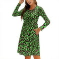 thumbnail image 1 of Pink Green Leopard Print Cool Animal Print Punk Glam Pattern Sweetheart Knot Flared Dress Fashion Design Large Size Loose Dress, 1 of 5