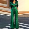 thumbnail image 4 of Ruohan Women's Metallic V-Neck Wide Leg Jumpsuit Party Romper, 4 of 6