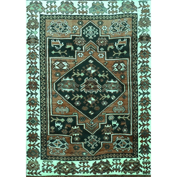 Ahgly Company Machine Washable Indoor Rectangle Persian Turquoise Blue Traditional Area Rugs, 5' x 7'