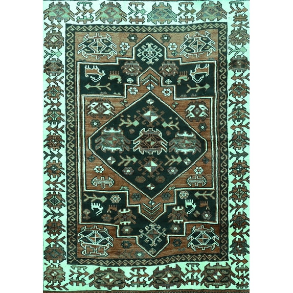 Ahgly Company Indoor Rectangle Persian Turquoise Blue Traditional Area Rugs, 6' x 9'