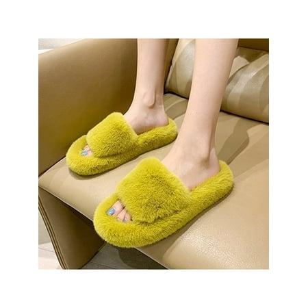 

Rotosw Plush Fuzzy Slippers For Women Slip on Indoor Winter House Open Toe Slippers Bedroom Slippers Shoes