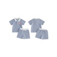 thumbnail image 2 of BemeyourBBs Toddler Baby Boys Summer Clothes Baseball Outfits Baseball Embroidery Striped Short Sleeve Turn Down Collar Shirt Tops and Pockets Shorts Set Infant Baby Girl Summer Outfits, 2 of 9