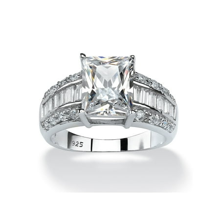 4.94 TCW Emerald-Cut Cubic Zirconia Engagement Anniversary Ring in Platinum over Sterling