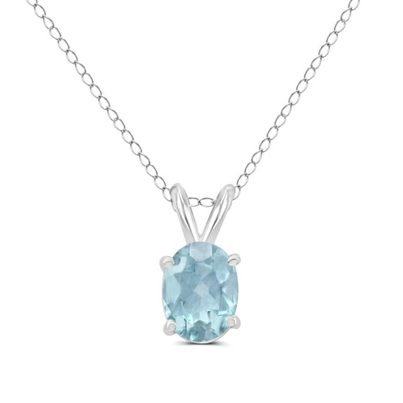 TimeLess Classics Oval Shape Aquamarine Solitaire Pendant Necklace in 14K White Gold - 5x3MM