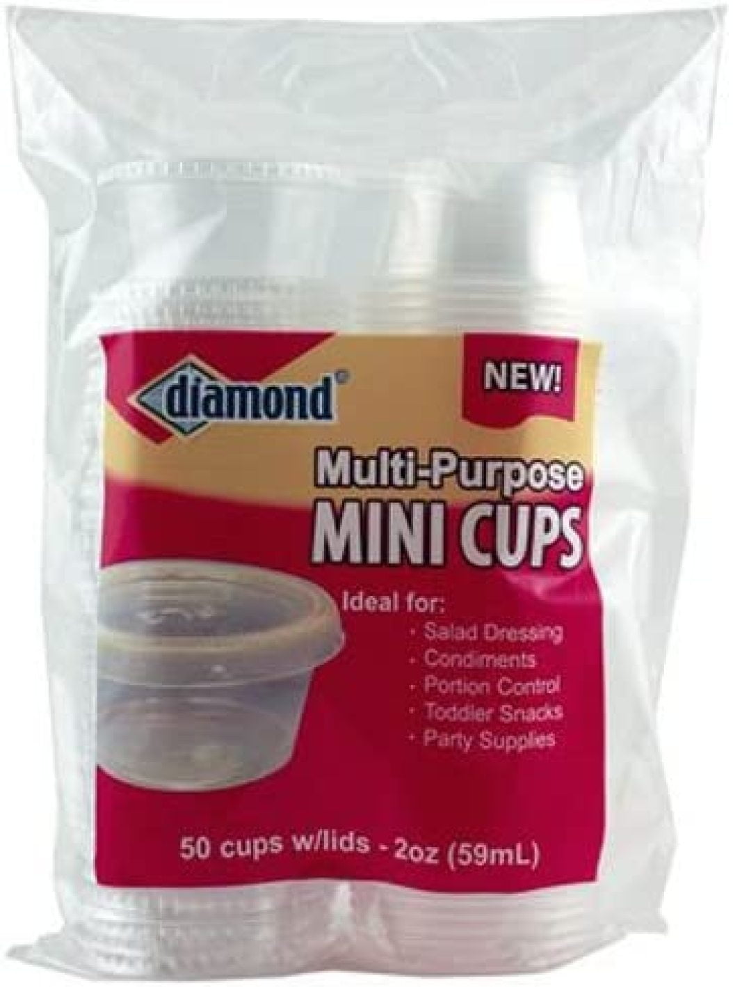 Diamond MultiPurpose 50 Count Mini Cups with Lids, 2 oz, Clear