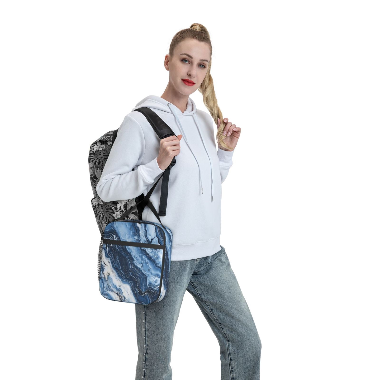 Lunch Bag For Women Men Insulated Portable Lunch Box Bento Box Office Picnic Travel Cooler Bag Slateblue Marble_3