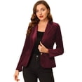 thumbnail image 1 of Chaqueta de terciopelo de oficina frontal con botón de solapa con muesca vintage para mujer Rojo Oscuro S, 1 of 6