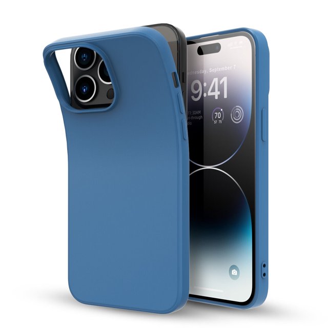 Funda para iPhone 14 Pro, silicona líquida ultrafina, antiarañazos, a prueba de golpes, gel de goma, funda protectora de cuerpo completo para iPhone 14 Pro, color azul