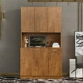 thumbnail image 3 of 70.87" Tall Wardrobe & Kitchen Cabinet, Freestanding Storage Cabinet with 6 Doors, 1 Open Shelves and 1 Drawer, Kitchen Pantry Cabinet Buffet Sideboard Cabinet with 2 Cable Holes for Bedroom, Walnut, 3 of 7