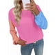 thumbnail image 3 of Blusas de Larga para Mujer, Moda de Otoño, Cuello Redondo, Bloque de Color, Punto Acanalado, Informal, Corte Holgado, Tipo Jersey. Rosa Roja M, 3 of 7