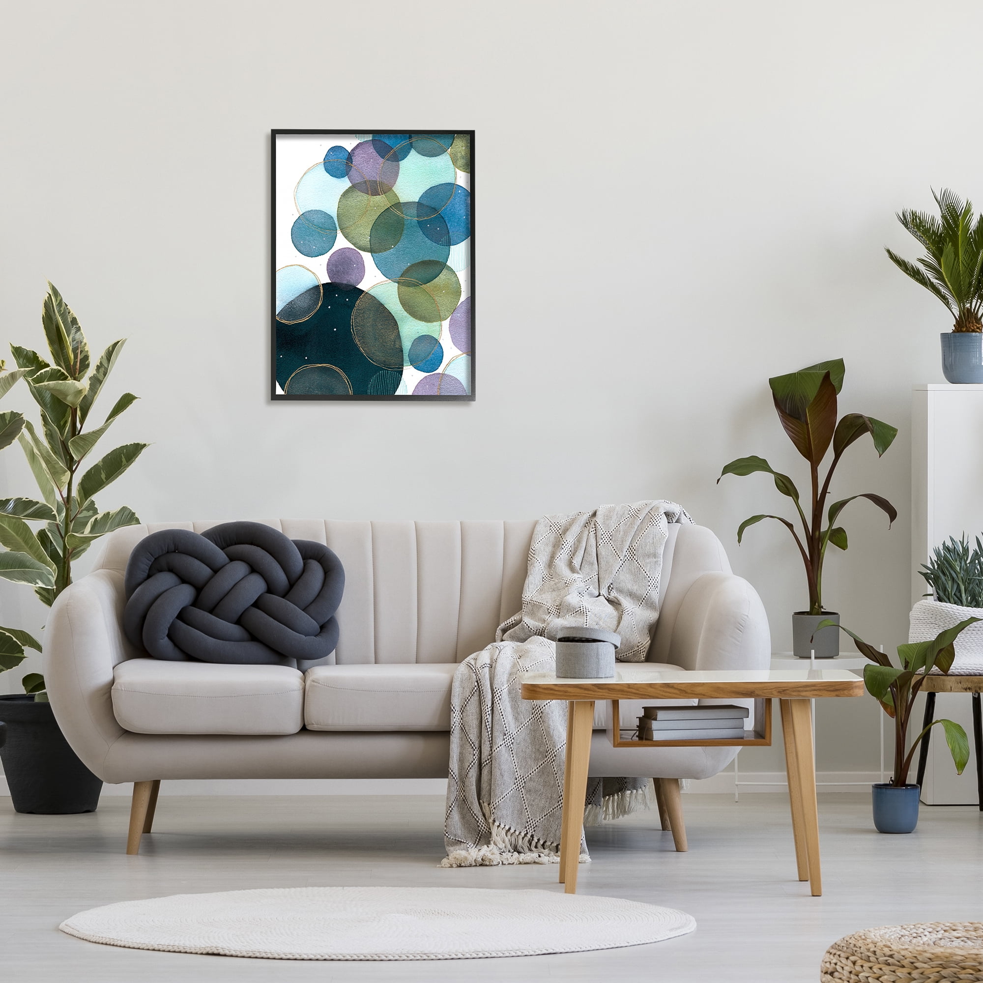 Stupell Industries Varied Overlapping Circles Abstract Painting Black Framed Art Print Wall Art, 24 x 30