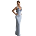 thumbnail image 4 of Robe Élégante d'Été en Satin pour Femme, Dos Nu, Sans Manches, Col Bénitier, Robe Longue Formelle de Soirée L, 4 of 9