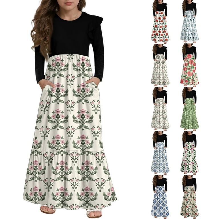 Abcomgle Girls Maxi Dresses 10-12 Casual Patchwork Ruffle Long Sleeve Maxi Dress Vintage Floral Print Crew Neck Sundresses Tiered Holiday Dresses with ... Abcomgle Girls Maxi Dresses 10-12 Casual Patchwork Ruffle Long Sleeve Maxi Dress Vintage Floral Print Crew Neck Sundresses Tiered Holiday Dresses with ...