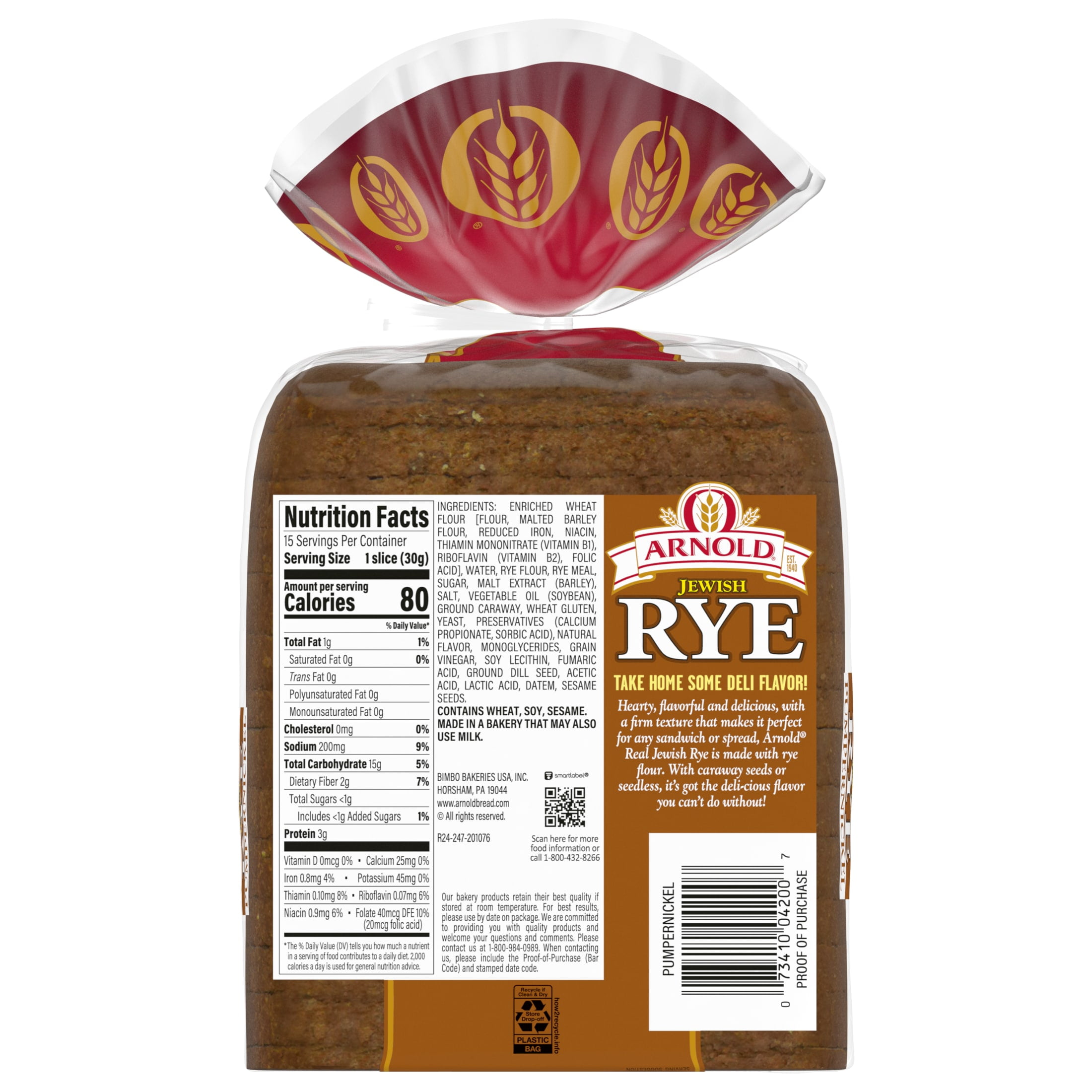 Arnold Pumpernickel Jewish Rye Bread, 16 oz