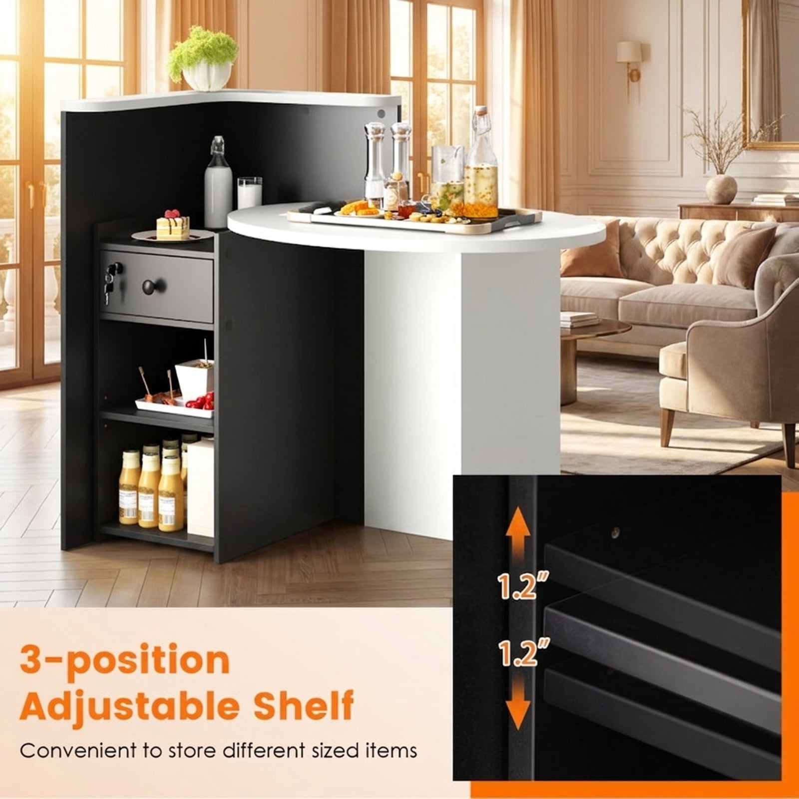 Furnibear Computer Desk Reception Office Desk with Open Shelf and Lockable Drawer, Brushed
