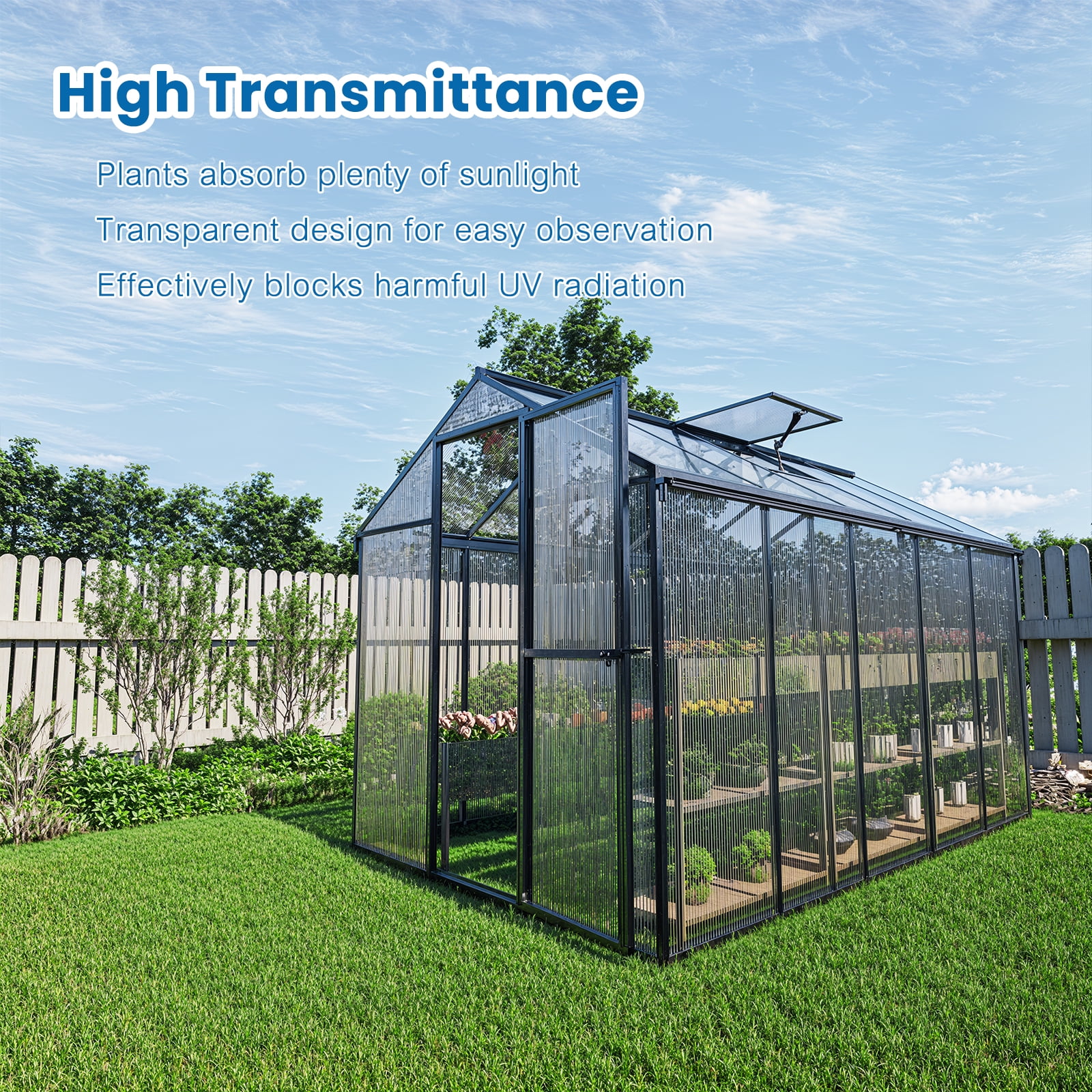 BPS 6Pcs 24"W x 48"L x 0.4" Polycarbonate Panels, Twin-Wall Reinforced Clear Sheets for Greenhouse