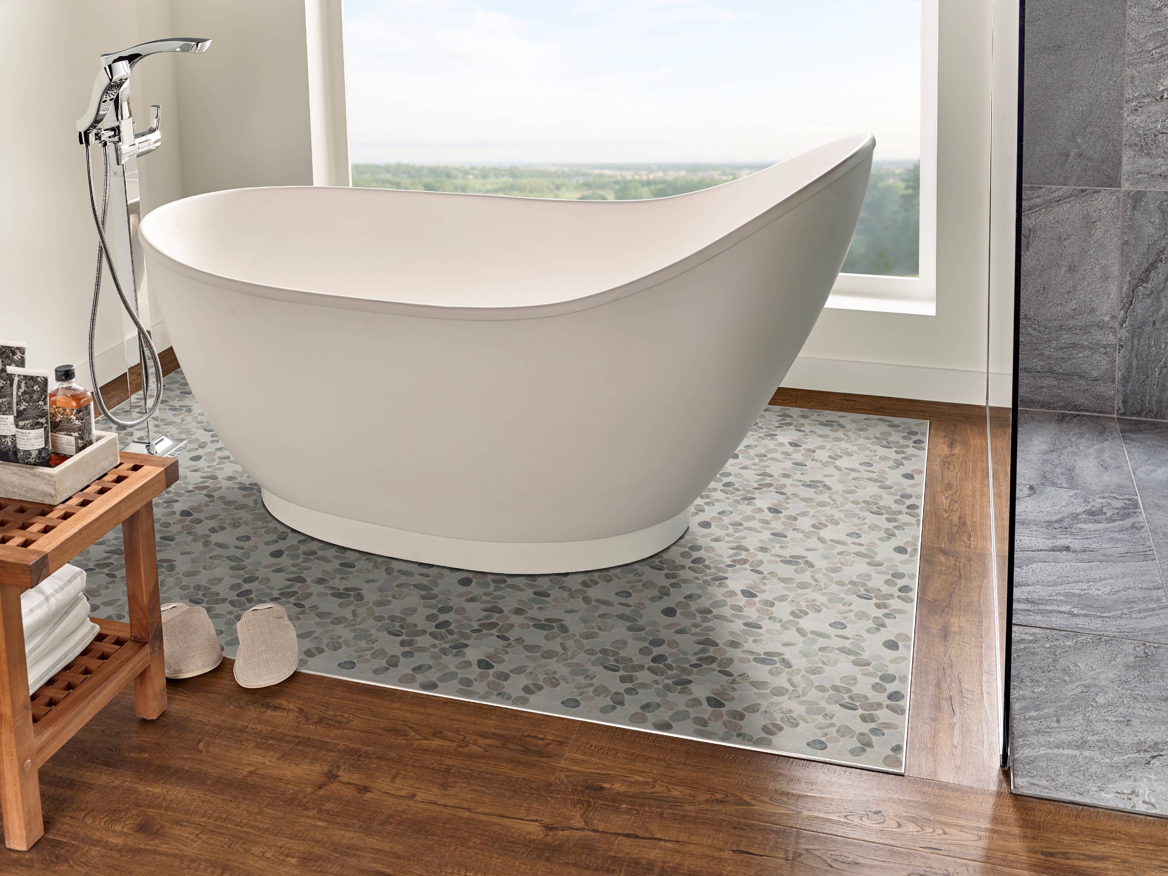 MSI Puebla Greige Pebble 11.42 in. x 11.42 in. x 10mm Polished Marble Mesh-Mounted Mosaic Tile (9.1 sq. ft./case)