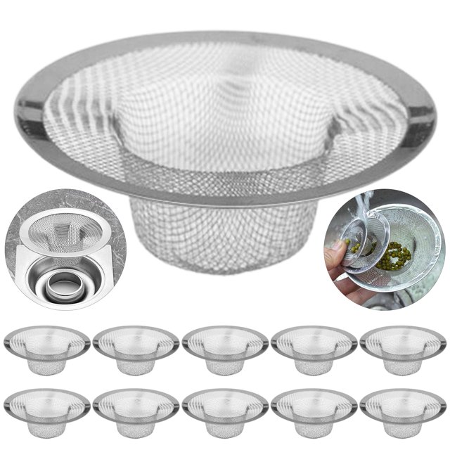 Colador de fregadero de malla fina Washranp de 10 piezas, filtro de drenaje de acero inoxidable para fregaderos de cocina y baño.