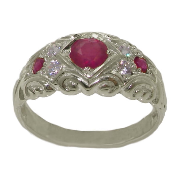 LBG 925 Sterling Silver Natural Ruby and Diamond Womens Band Ring - size 10