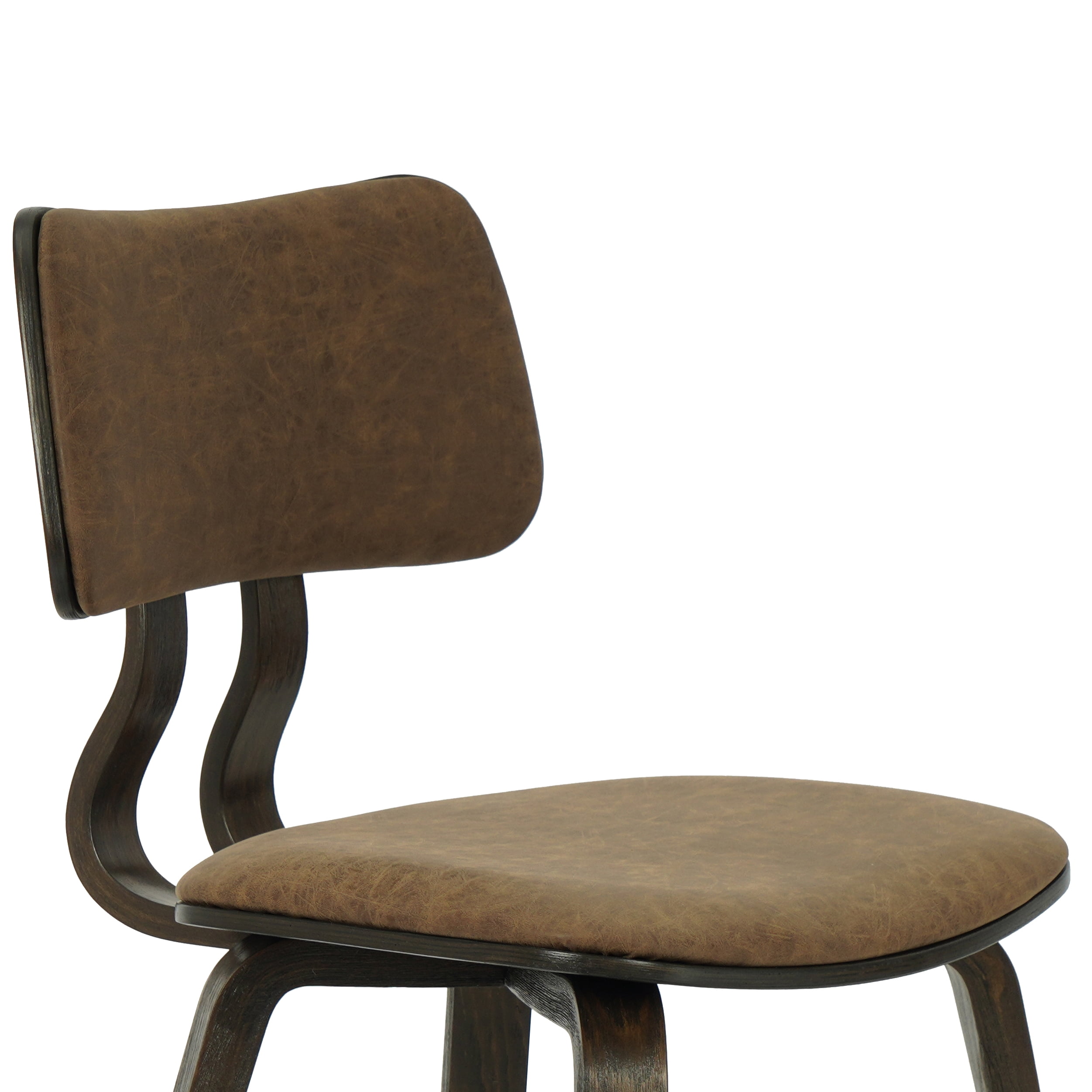 Jaguar Vintage Dark Brown Curved Back Wood Dining Chair with Faux Leather Seat