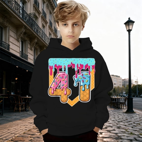 Boys Hoodies 100 Days Print Loose Fall Winter Pullover Hoodie Top School Hoodies for Boys Size 2-3Y
