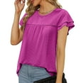 thumbnail image 7 of Moxiu Baby Doll Tops for Women 2025,Womens Summer Tops Crewneck Eyelet Ruffle Sleeve Blouses Elegant Dressy Casual Babydoll Shirts Hot Pink,XXL, 7 of 7